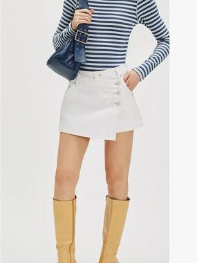 Free People Wynne Denim Mini Skirt White